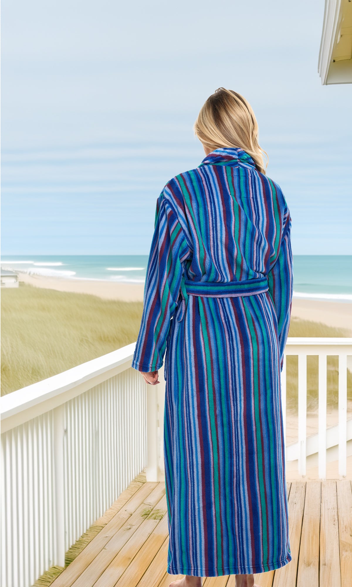 The Blues Striped Plush Striped Robe for Women, Long Fleece Plaid Winter Bath Robe, Plus Size