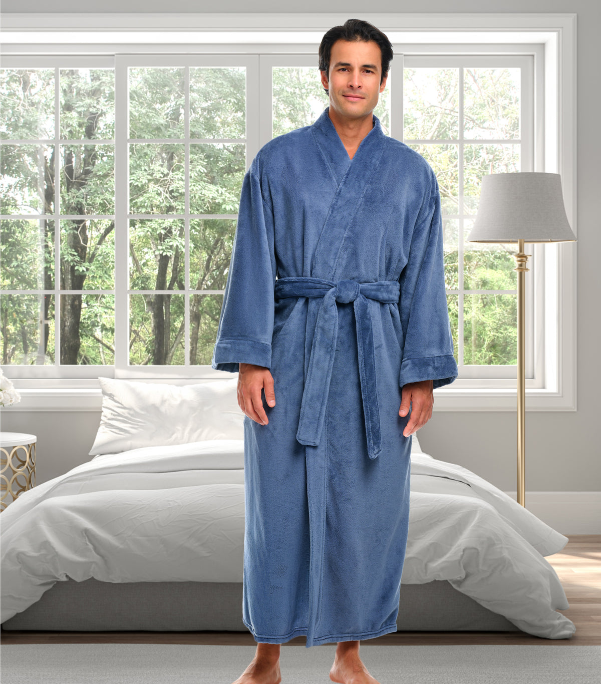 Mens Faded Blue Kimono Robe, Japanese Robe for Men