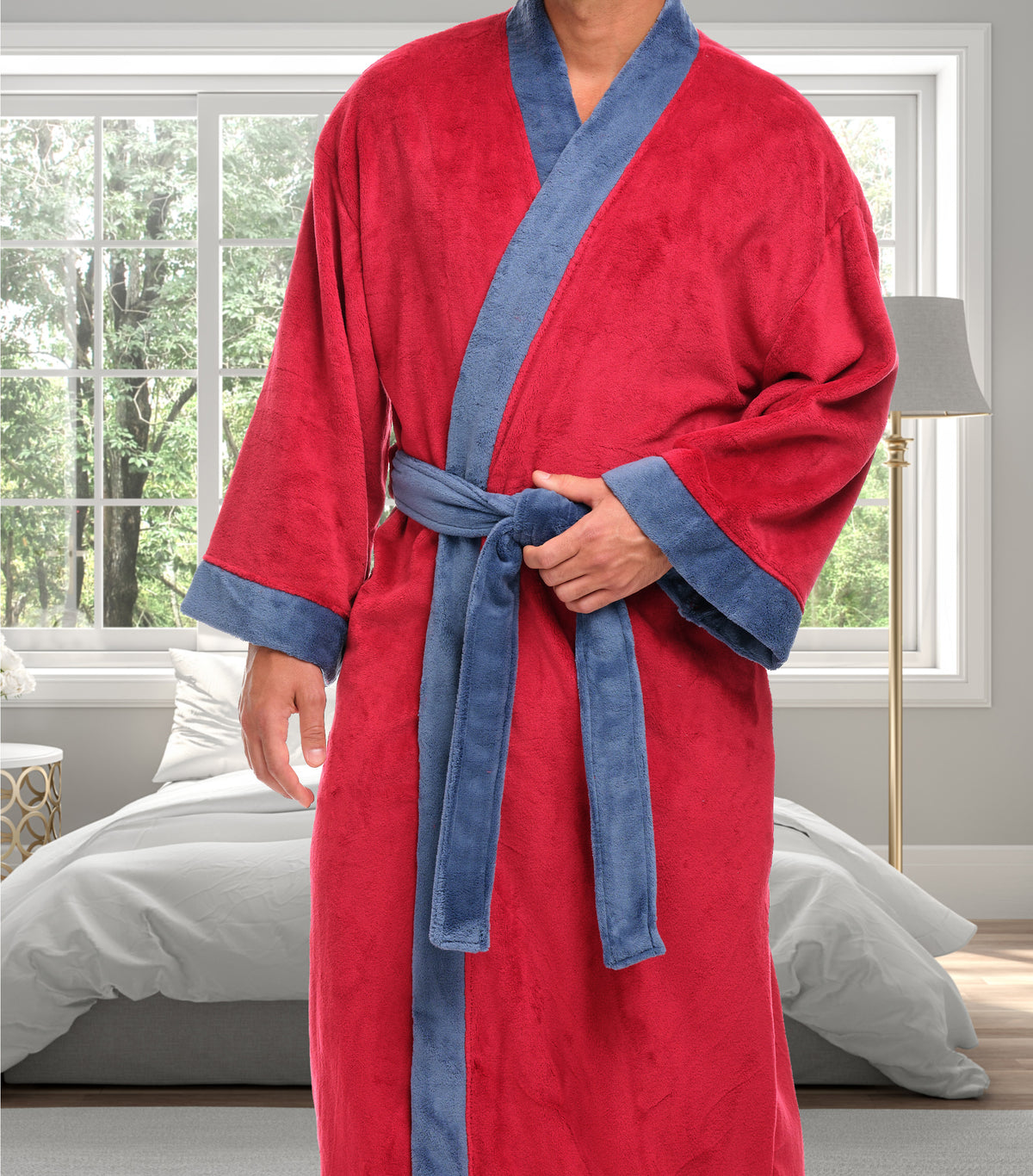 Mens Muted Burgundy Kimono Robe, Japanese Robe for Men