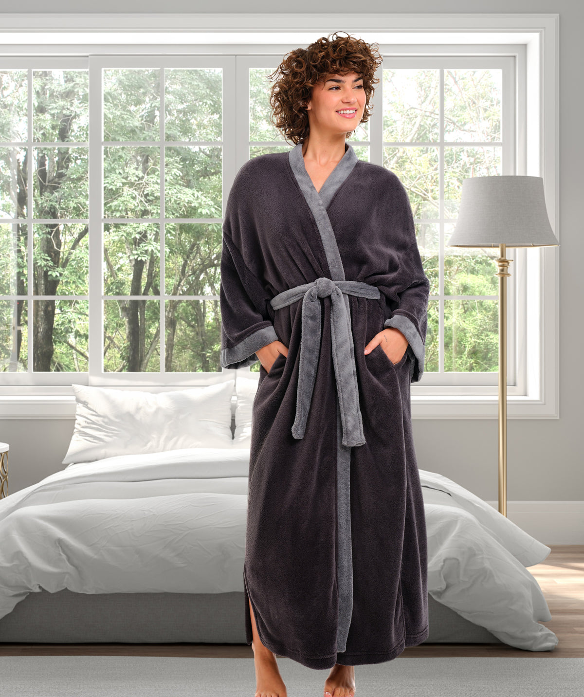Womens Graphite Gray with Steel Gray Kimono Robe, Robe for Women