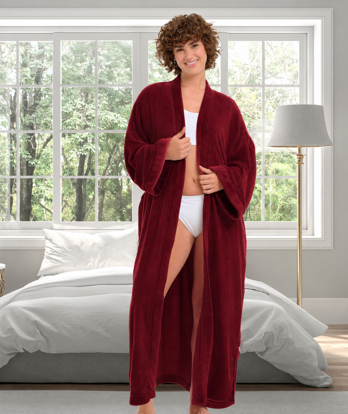 Womens Muted Burgundy Kimono Robe, Robe for Women