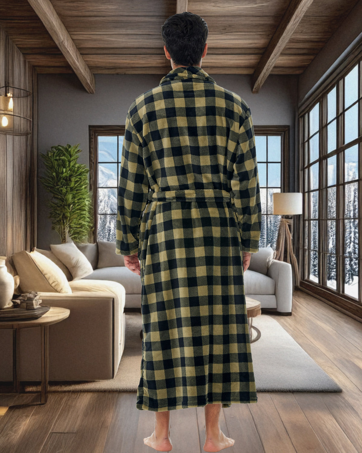 Men's Military Buffalo Check Ultra Plush Fleece Robe, Big and Tall Winter Bathrobe
