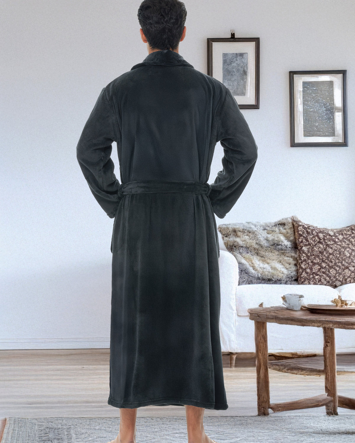 Men's Graphite Gray Ultra Plush Fleece Robe, Big and Tall Winter Bathrobe