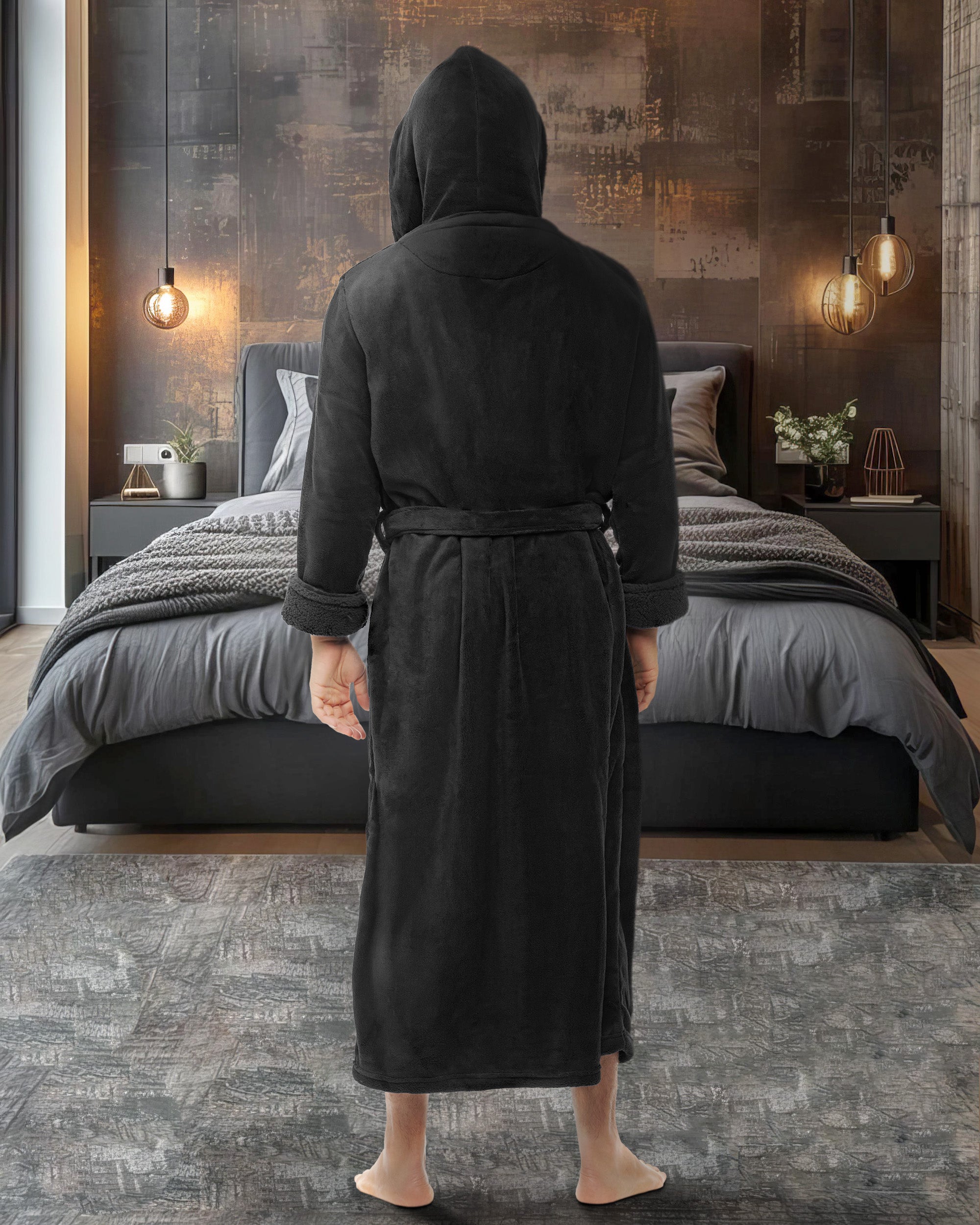 ADR Men's Robe, Warm Plush Hooded Bathrobe Man, Full Length Fleece Robe Man with  Hood  Alexander Del Rossa, a Mystic Clothing brand.