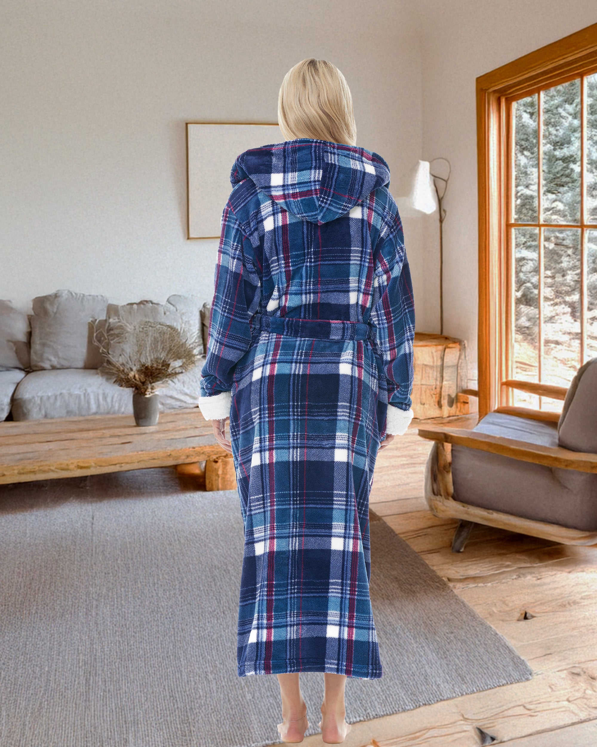 ADR Women's Robe Plush Fleece with Hood, Full Length Hooded