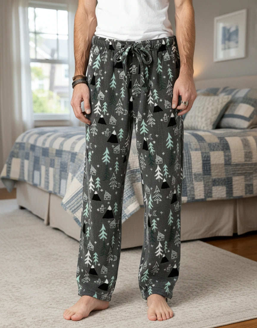 ADR Men's Soft Plush Fleece Pajama Pants, Warm Long Lounge Bottoms