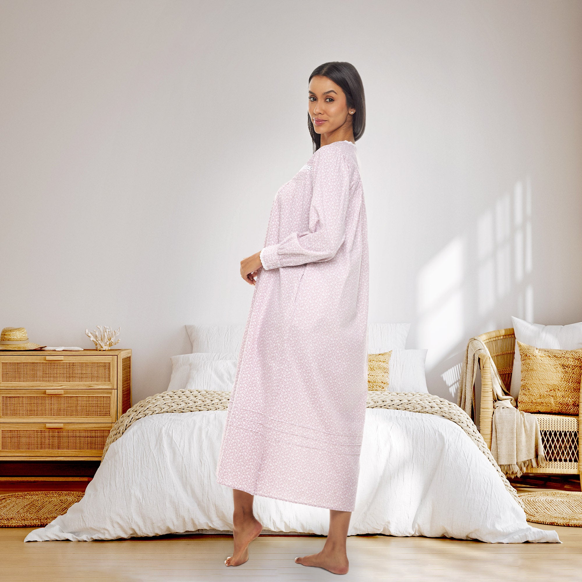ADR Women's Cotton Nightgown, Long Sleeve Lace Trim Button Up Long Vintage Night Dress Gown Alexander Del Rossa, a Mystic Clothing brand. ADR Women's Cotton Nightgown, Long Sleeve Lace Trim Button Up Long Vintage Night Dress Gown Alexander Del Rossa, a Mystic Clothing brand.