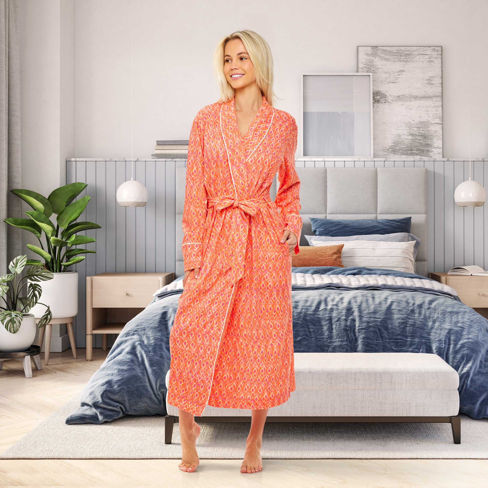 ADR Women's Knit Jersey Cotton Polyester Robe, Long Bathrobe for