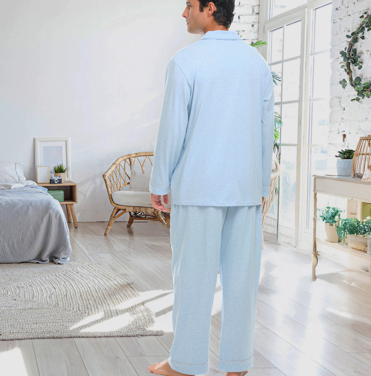 Mens Light Heathered Blue - 5 ft 5 in & Taller Classic Knit Pajamas Set