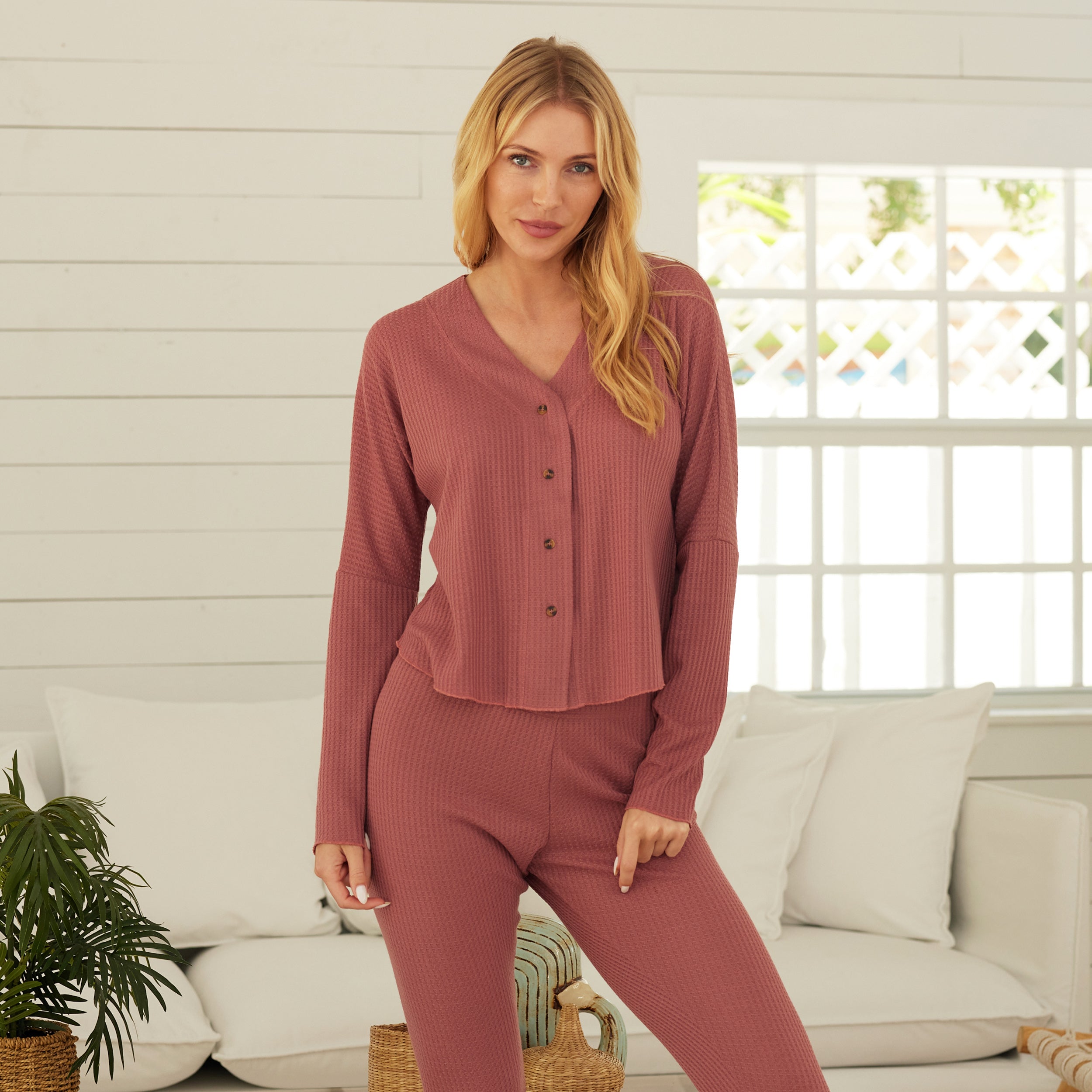 Alexander Del Rossa ADR Women' Ribbed Knit Pajama Set, Button Down