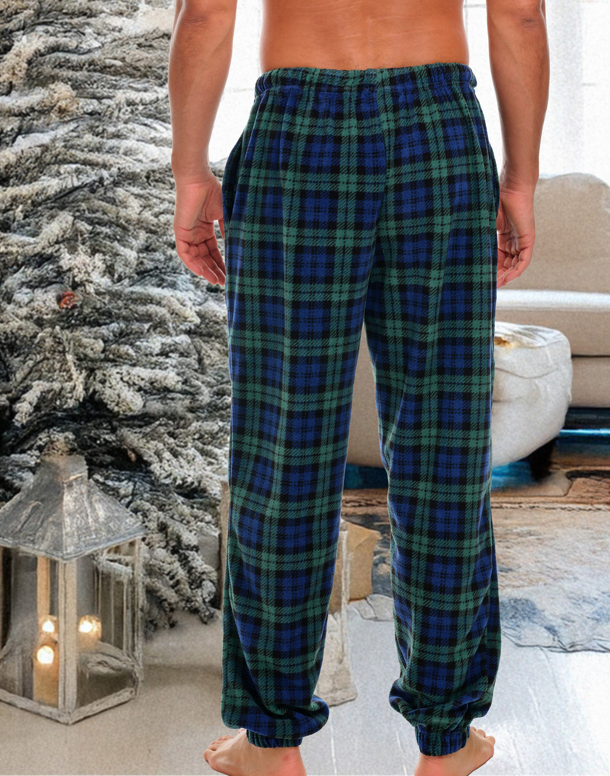 Black Watch Tartan Plaid Polar Fleece Pajama Pants for Men, Joggers, Sweatpants, PJ Bottoms