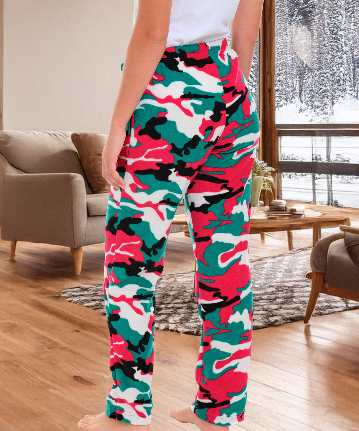 Women's Christmas Camouflage Soft Polar Fleece Pajama Pants, Sweatpants, Warm Pj Bottoms