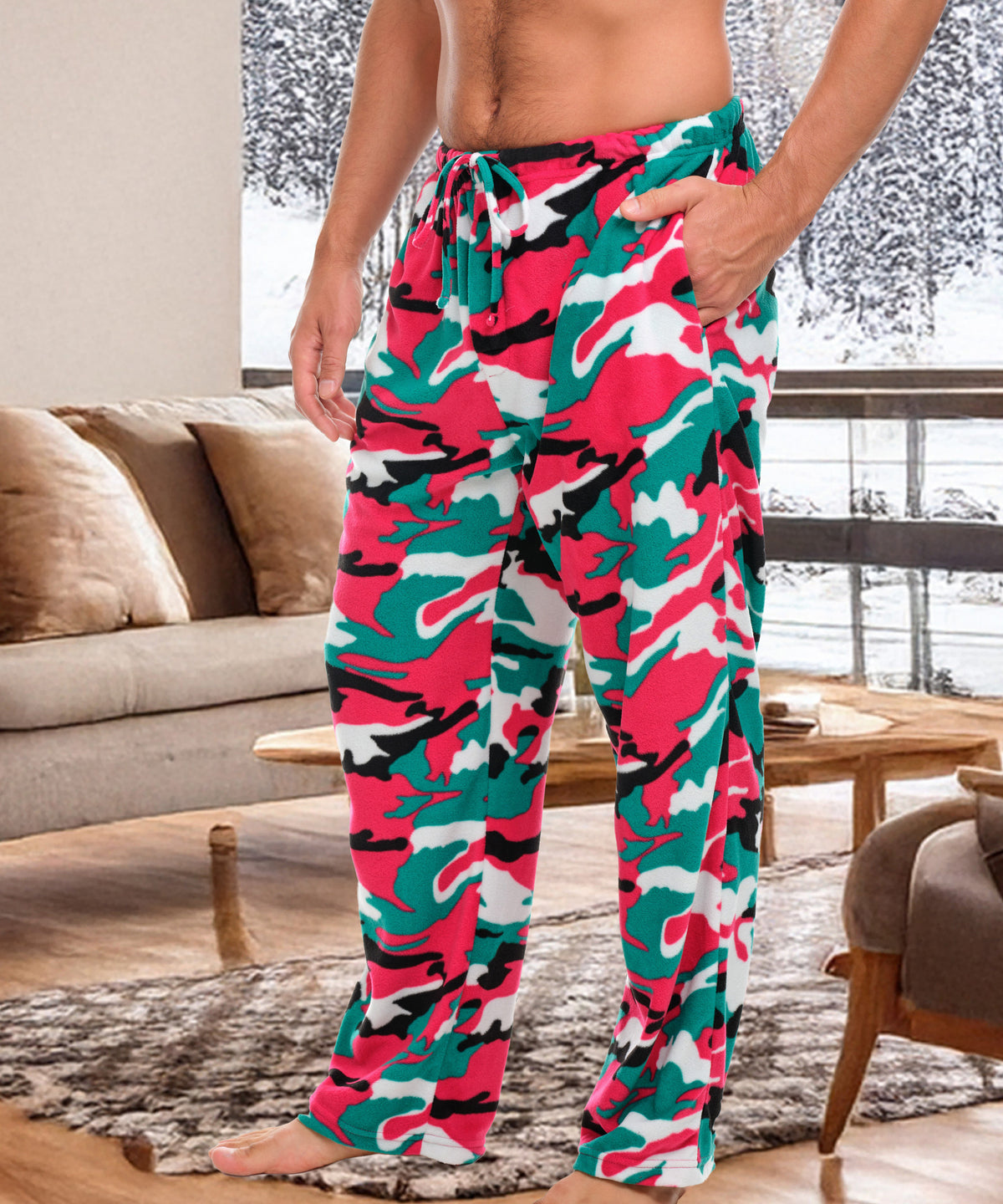 Men's Christmas Camouflage Soft Polar Fleece Pajama Pants, Sweatpants, Pj Bottoms