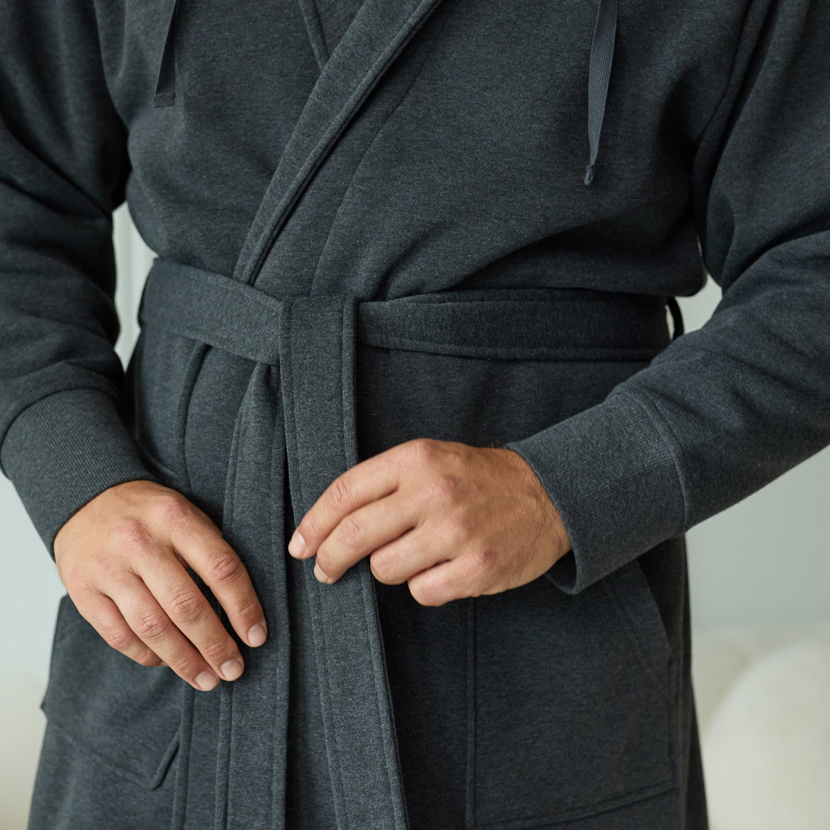 Men's Dark Heathered Gray Classic Hooded Sweatshirt Robe, Winter Bathrobe - Dark Heathered Gray - lifestyle