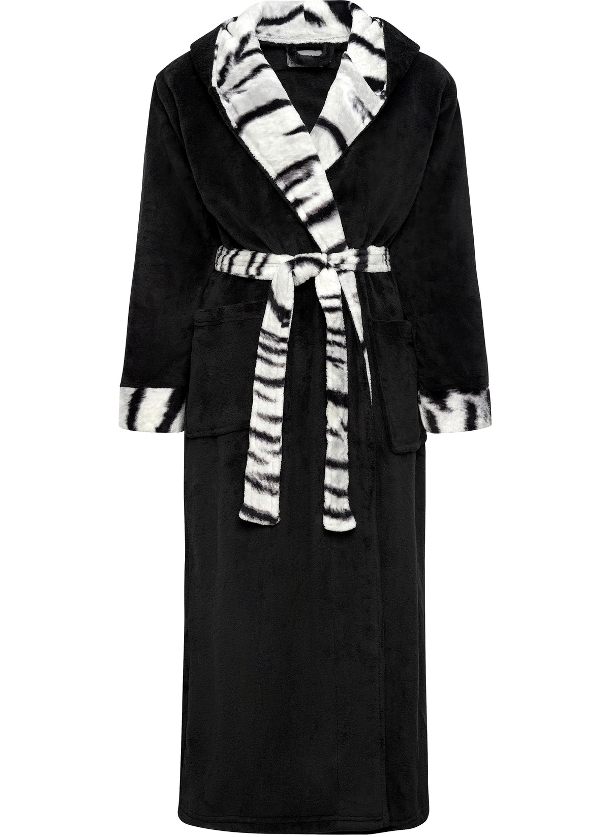White Tiger Accents Plush Fleece Robe for Women, Long Hooded Bathrobe with Hood, Plus Size