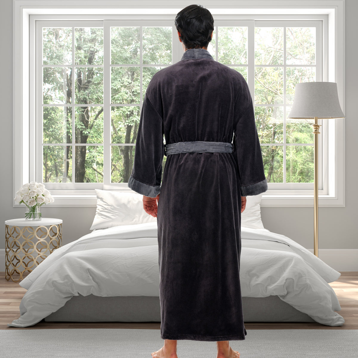 Mens Gray on Gray Kimono Robe, Japanese Robe for Men