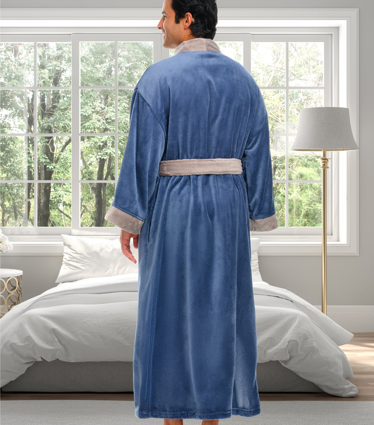 Mens Faded Blue & Sand Kimono Robe, Japanese Robe for Men