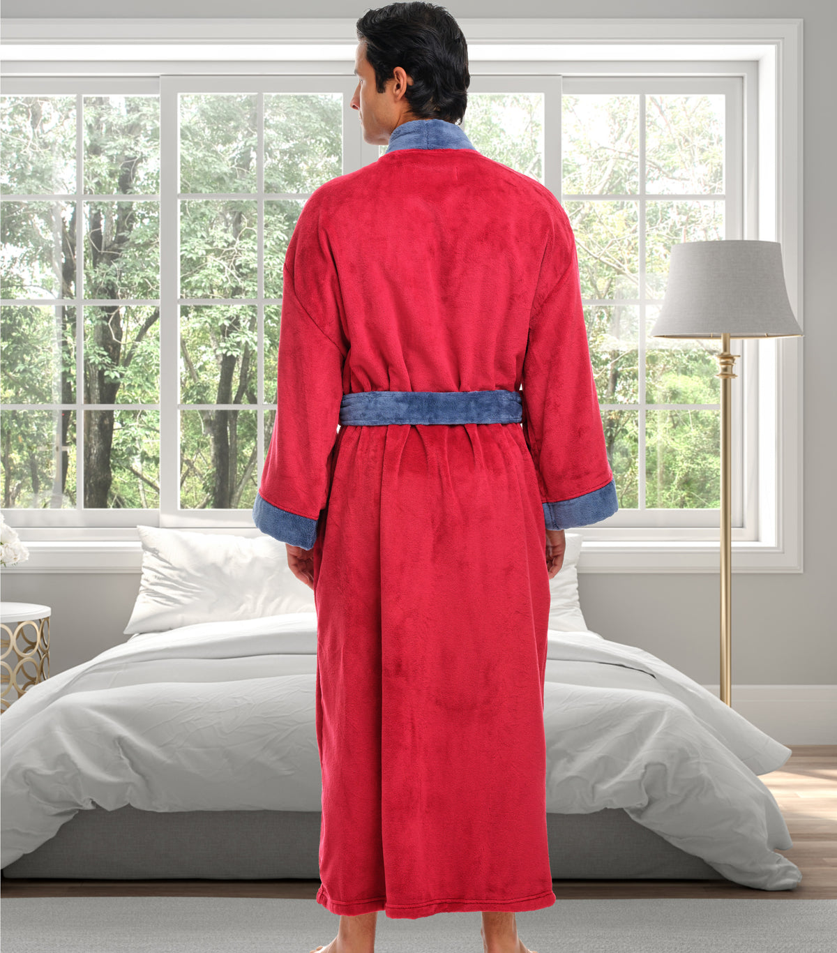 Mens Muted Burgundy Kimono Robe, Japanese Robe for Men