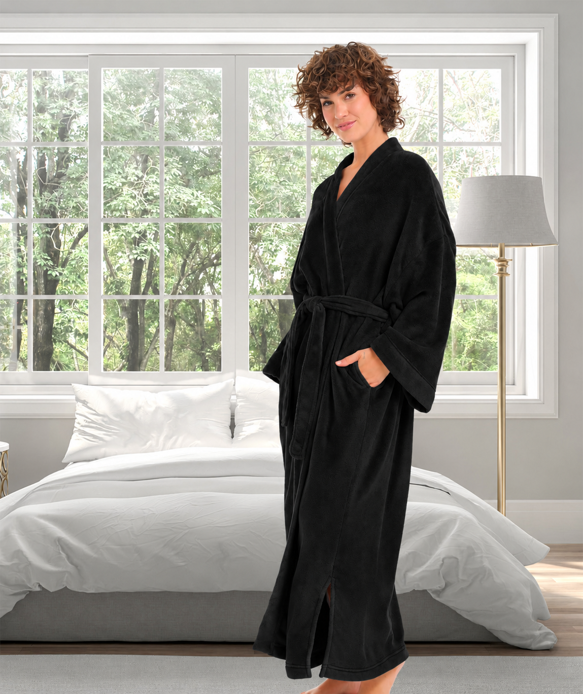 Womens Black Kimono Robe, Robe for Women
