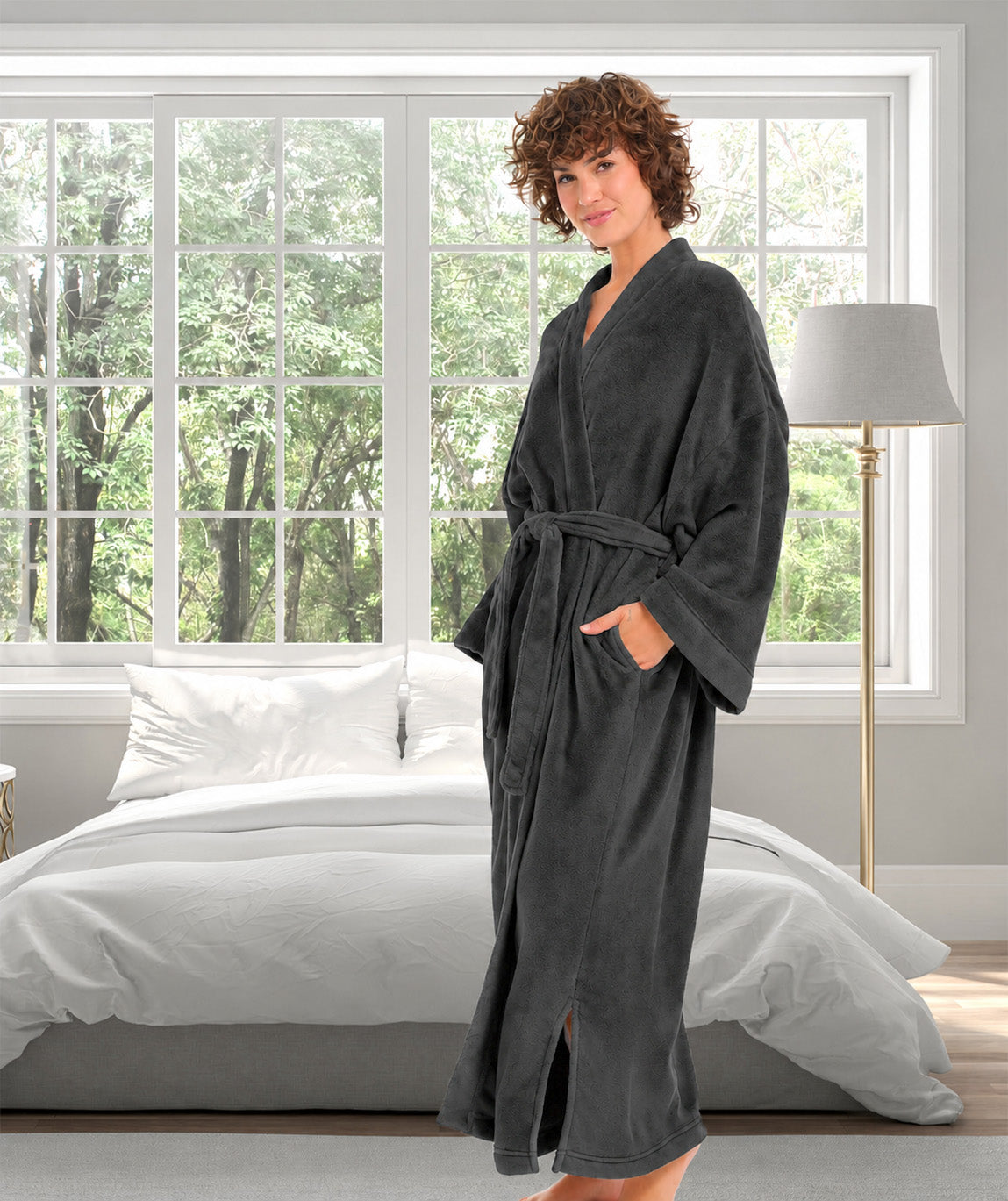 Womens Graphite Gray Kimono Robe, Robe for Women
