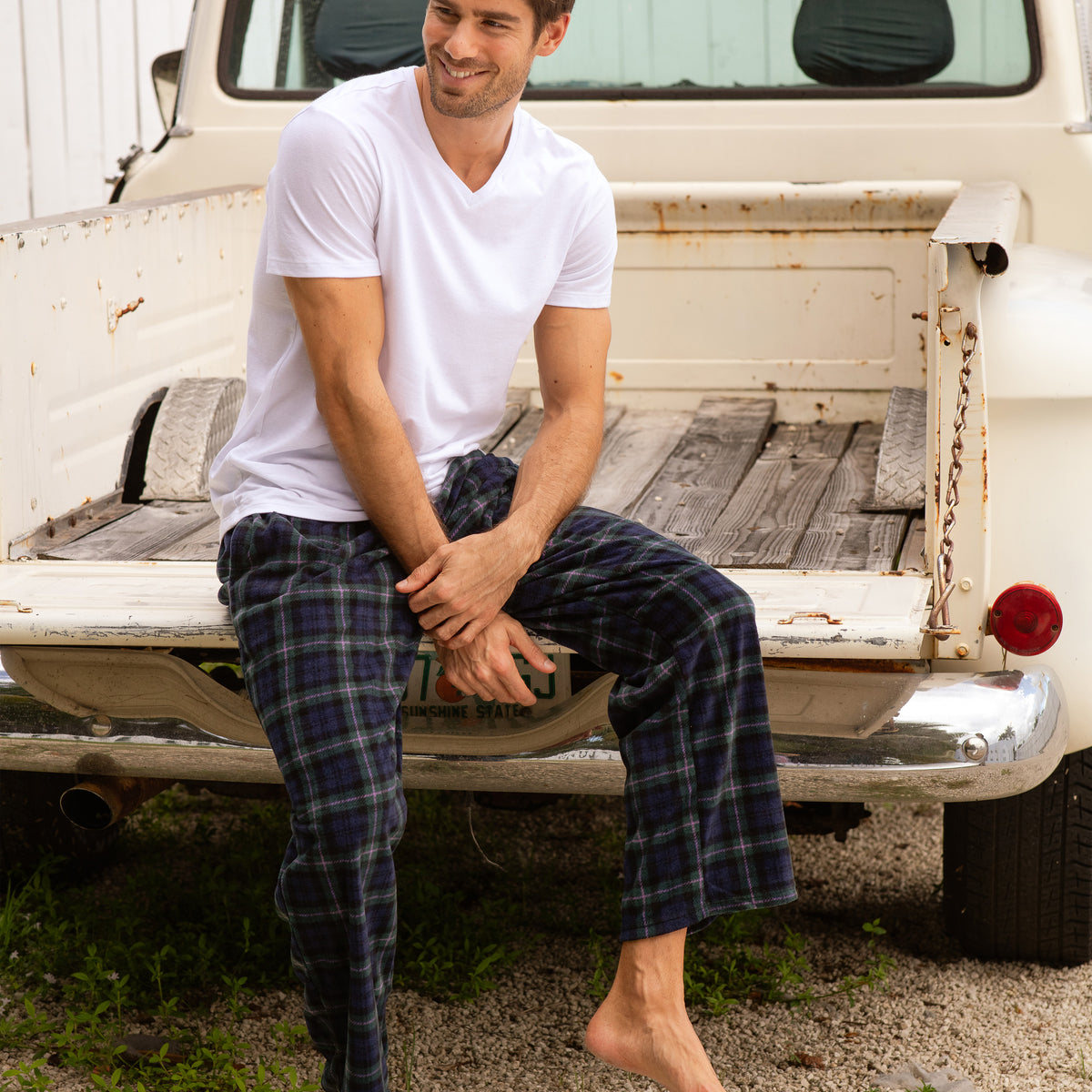 Men's Christmas Lights Soft Plush Fleece Pajama Pants, Warm Long Lounge Bottoms