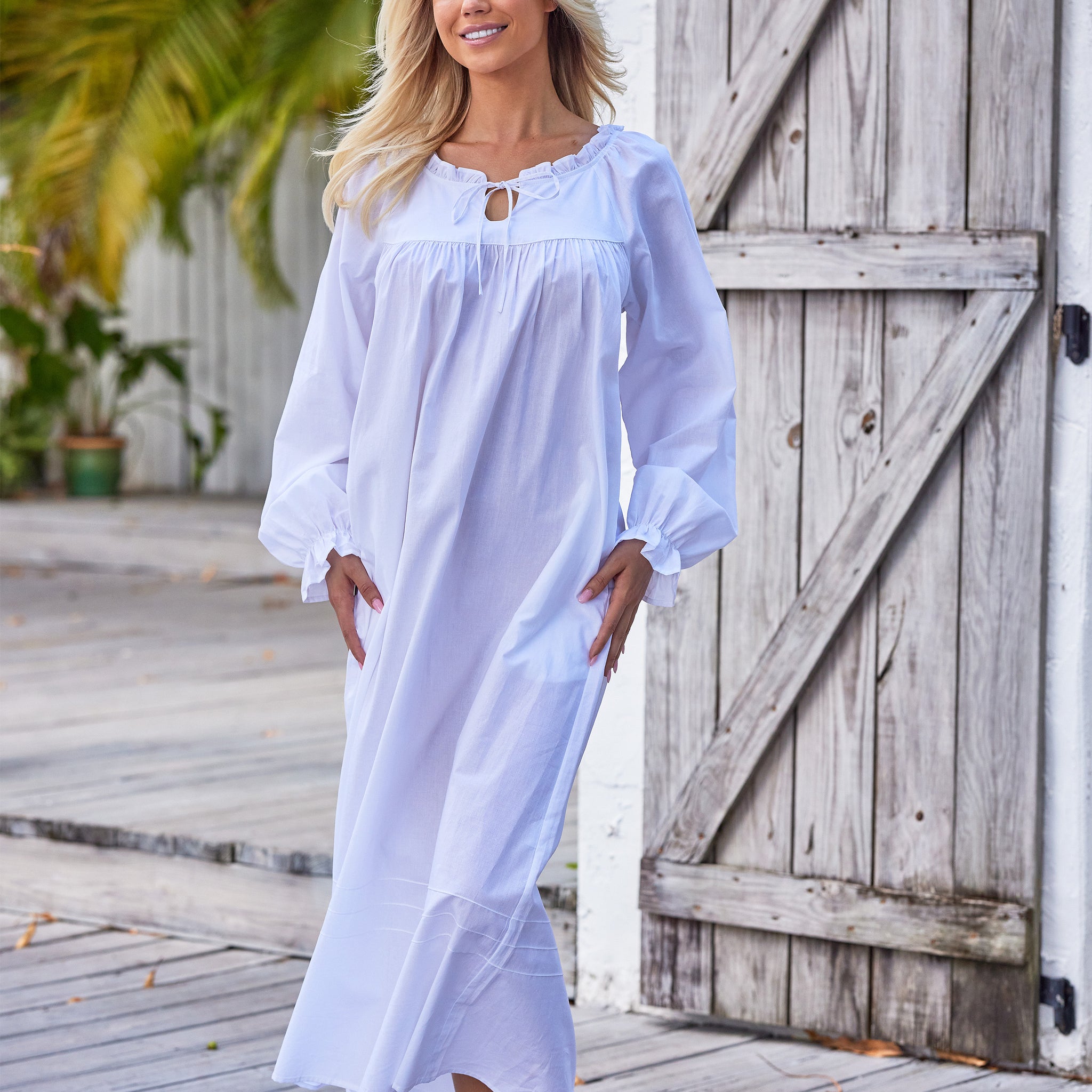 ADR Women's Cotton Nightgown, Long Sleeve Poet Nightshirt Ruffled Vintage Night Dress Gown – Alexander Del Rossa