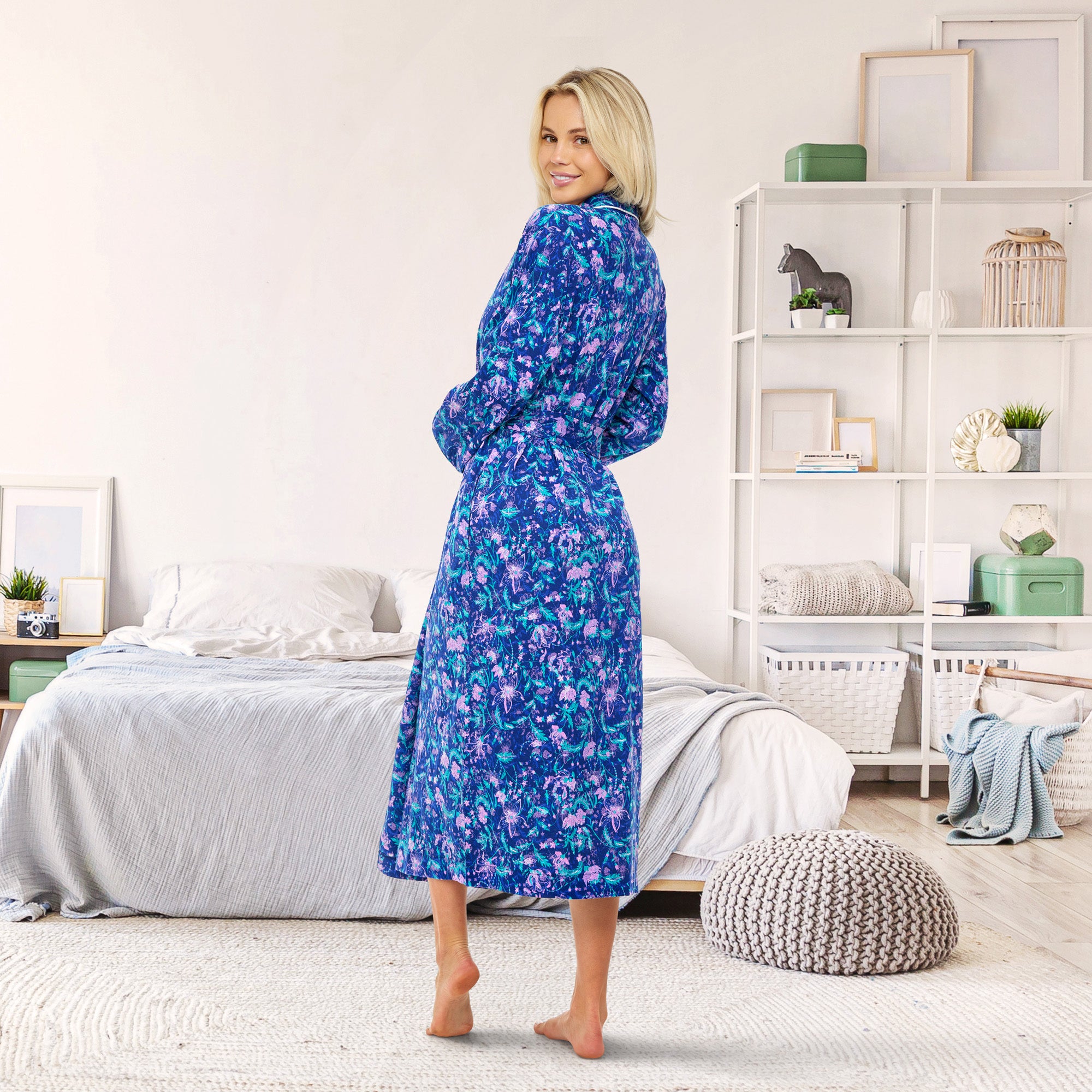 ADR Women's Knit Jersey Cotton Polyester Robe, Long Bathrobe for