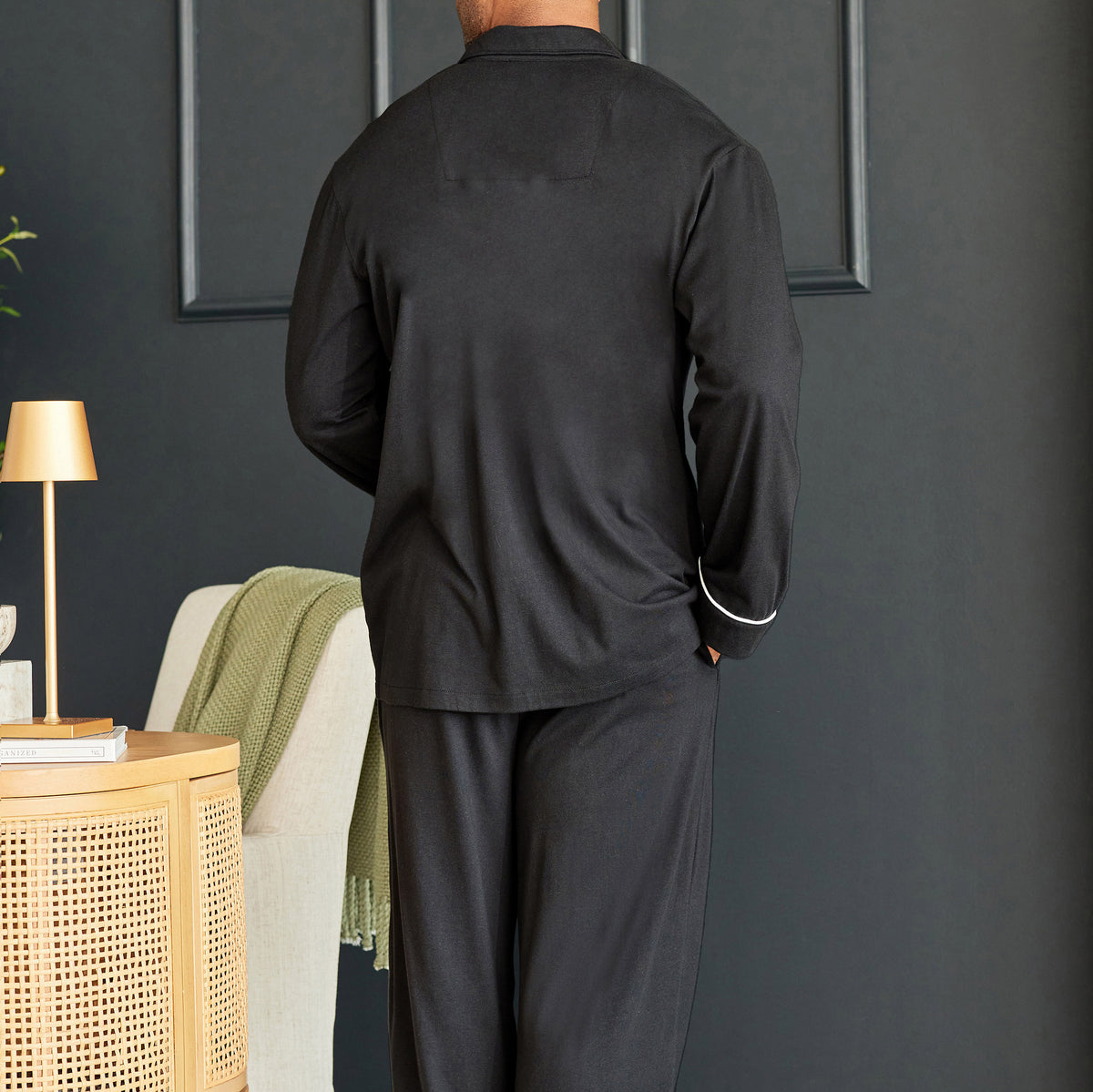 Mens Black - 5 ft 5 in & Taller Classic Knit Pajamas Set