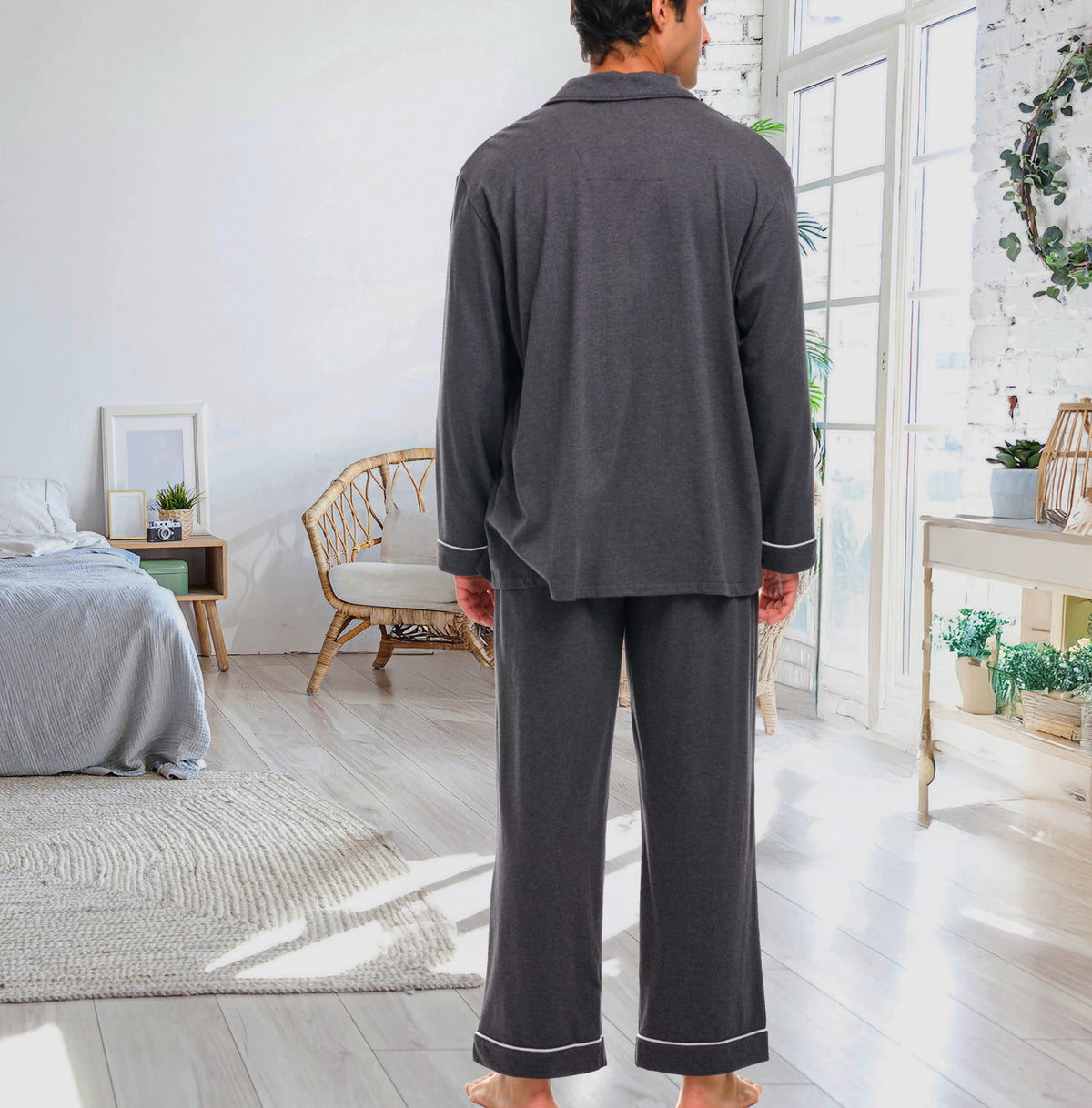 Mens Dark Heathered Gray - 5 ft 5 in & Taller Classic Knit Pajamas Set