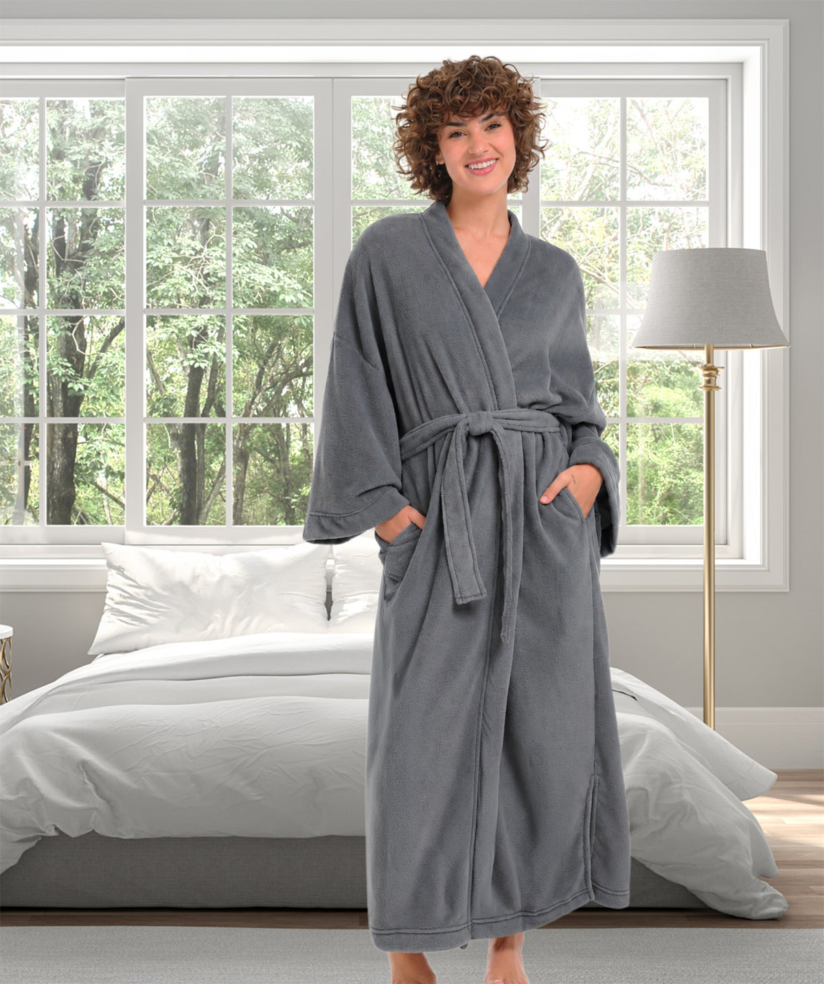 Womens Steel Gray Kimono Robe, Robe for Women