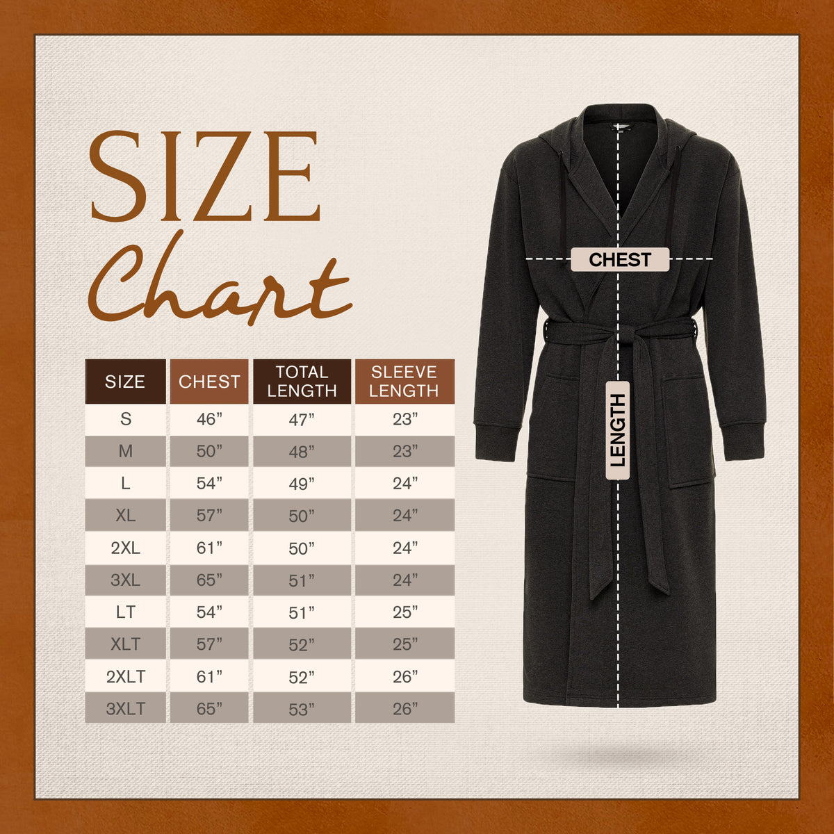 Men's Dark Heathered Gray Classic Hooded Sweatshirt Robe, Winter Bathrobe - Dark Heathered Gray - actual size