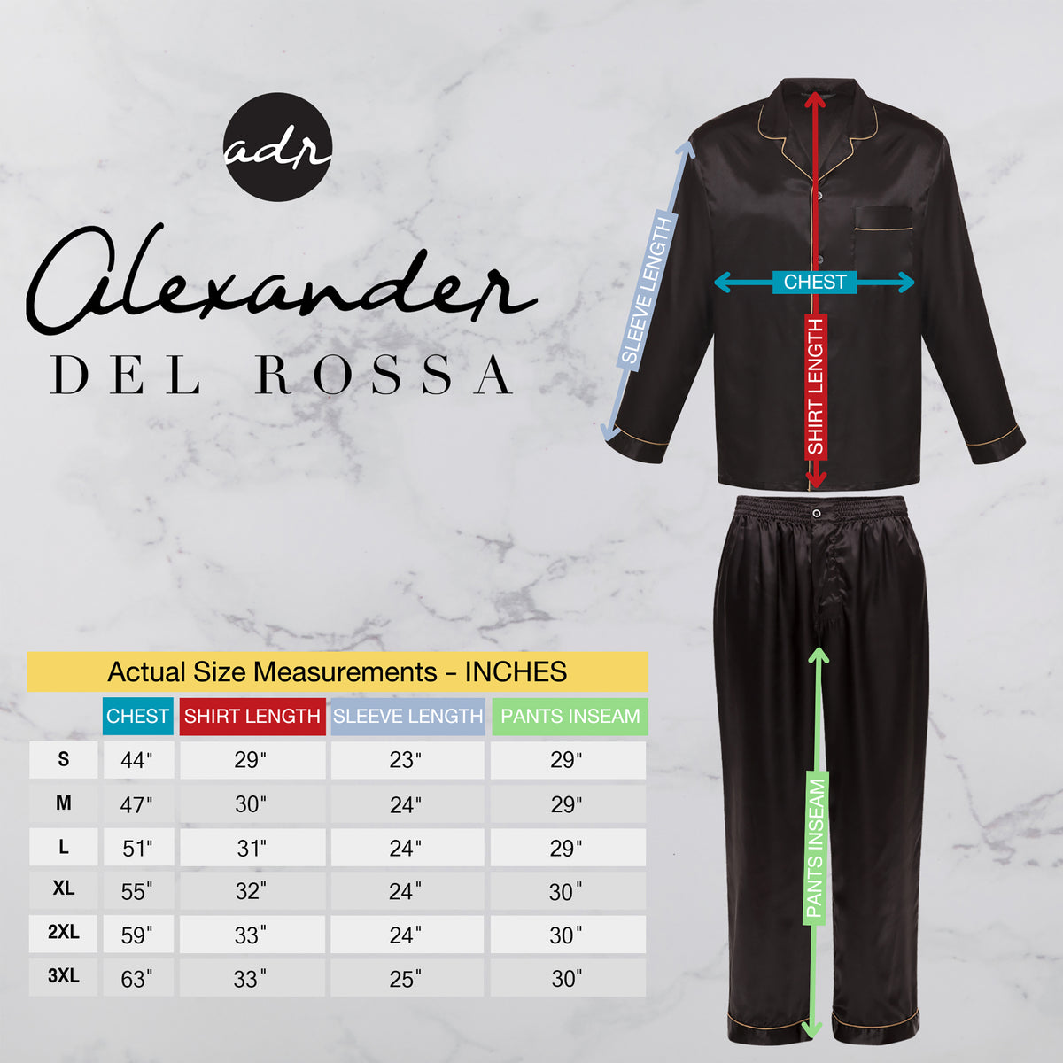 Men's Black with Gold Piping Classic Satin Pajamas with Pockets, PJ and Matching Sleep Mask