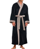 Mens Black with Beige Kimono Robe, Japanese Robe for Men