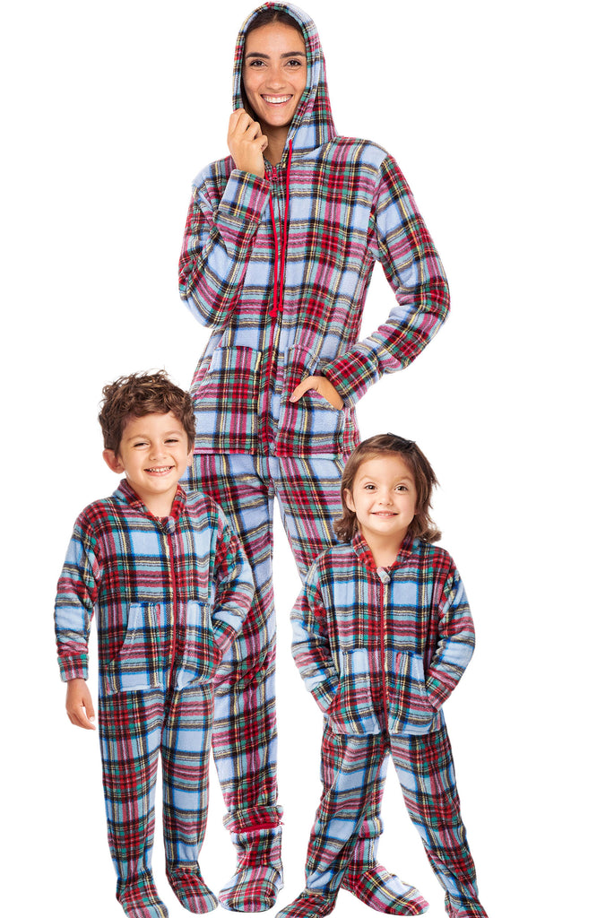 Christmas Plaid Red and Light Blue Footed