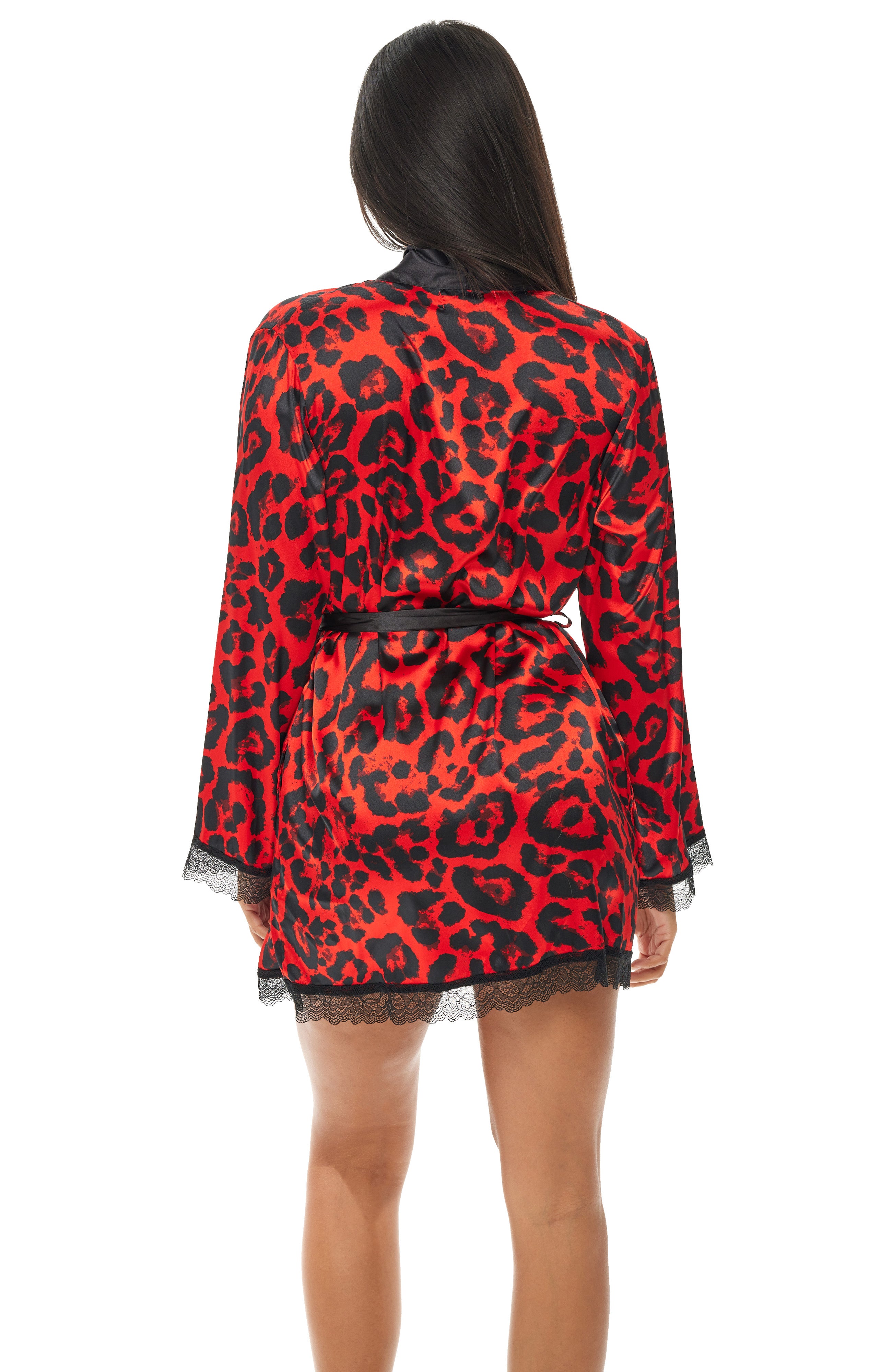 ADR Womens Leopard Print Robe, Short Satin Silk Lace Trim Alexander Del Rossa, a Mystic Clothing brand. ADR Womens Leopard Print Robe, Short Satin Silk Lace Trim Alexander Del Rossa, a Mystic Clothing brand.