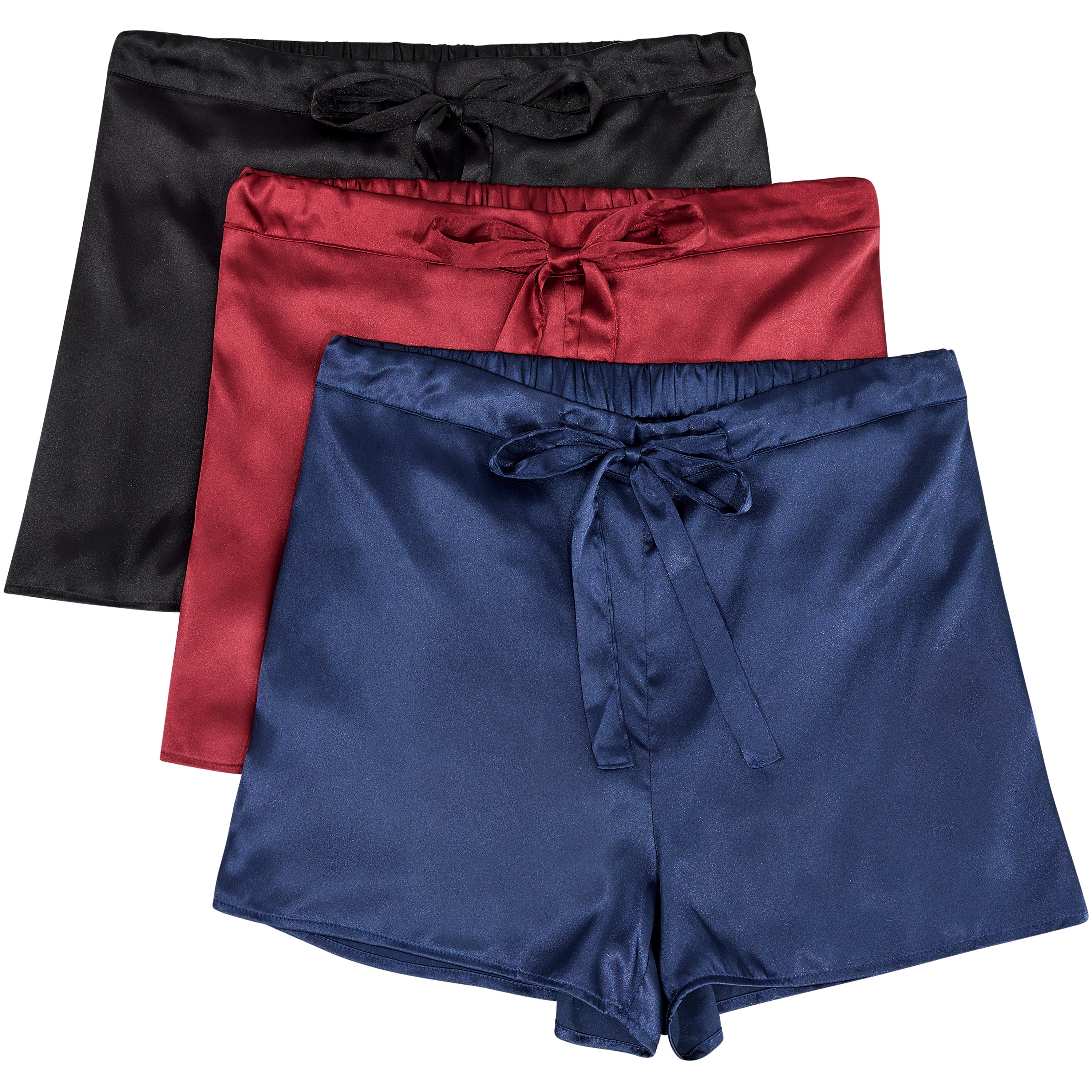 Lady Boxers with Pockets, Pack of 3 Women's Satin Boxers with Drawstring,  Sleep Shorts