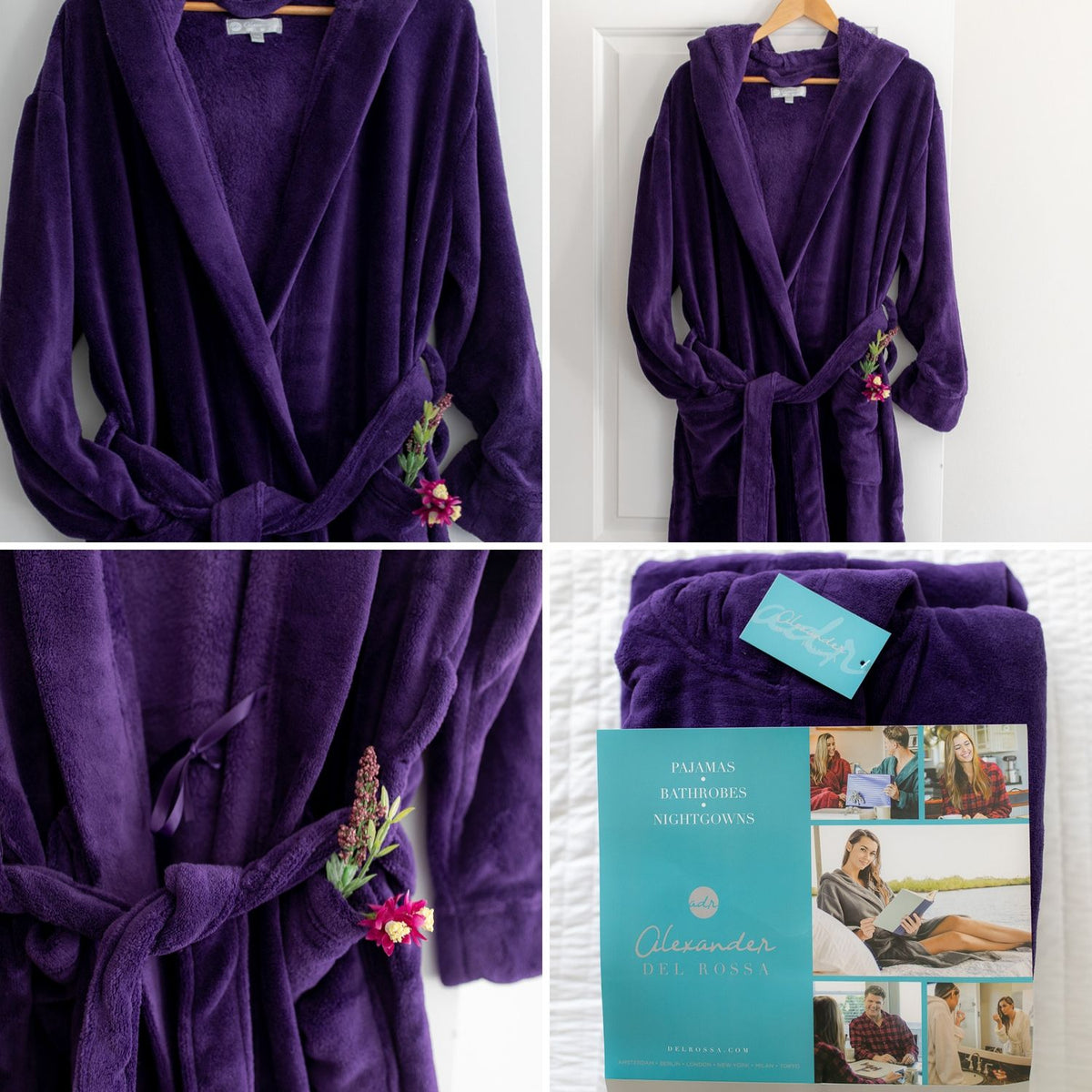 Lavender Plush Fleece Robe for Women, Long Hooded Bathrobe with Hood, Plus Size