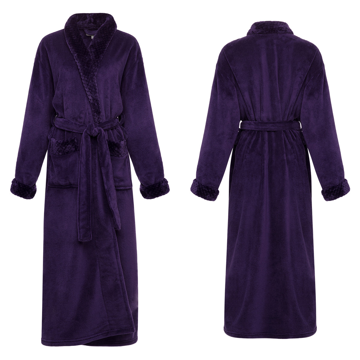 Turquoise Plush Striped Robe for Women, Long Fleece Plaid Winter Bath Robe, Plus Size