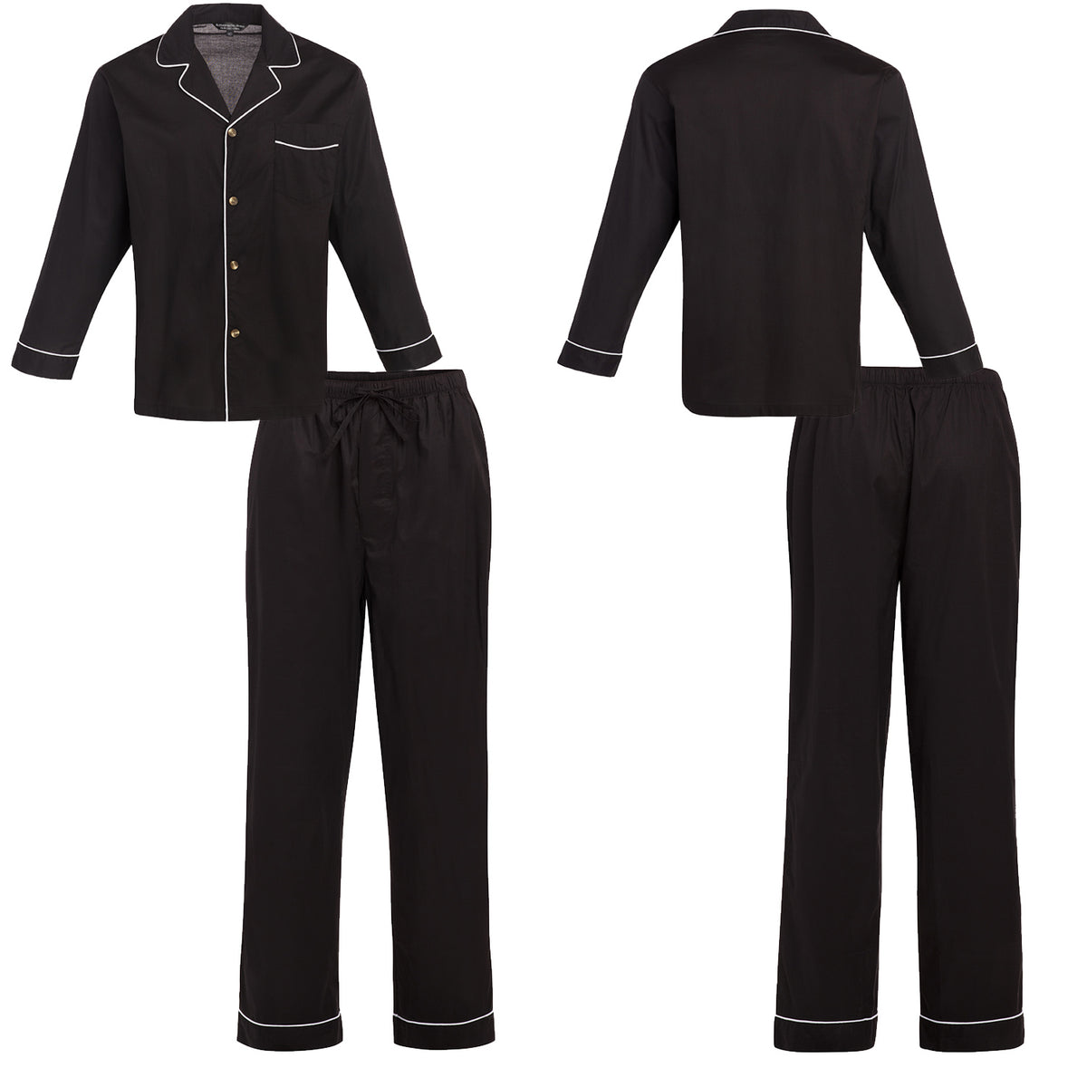 Men's Black Plush Fleece Pajamas Set, Button Down PJs for Winter